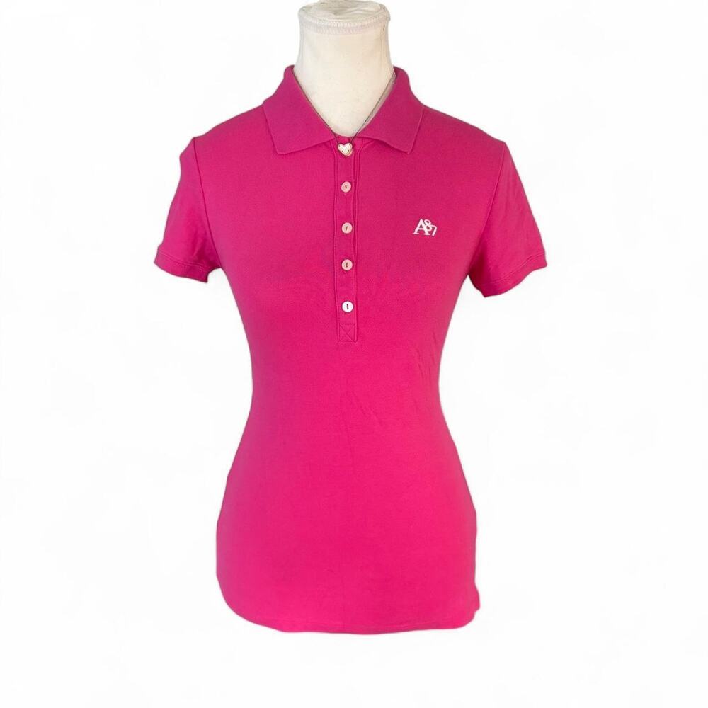 Y2K Polo Collard Preppy Aeropostale pink short sleeve full length top size small